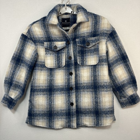 bagatelle Jackets & Blazers - Bagatelle Collection Jacket Women's Sz Small Blue Plaid Pockets ButtonUp Shaket
